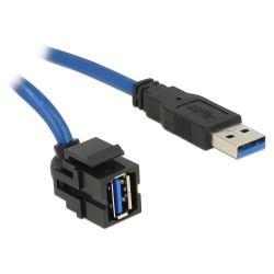 Delock Keystone Modul USB 5 Gbps Typ-A Buchse 250° zu Typ-A Stecker mit 1.5 m Kabel schwarz