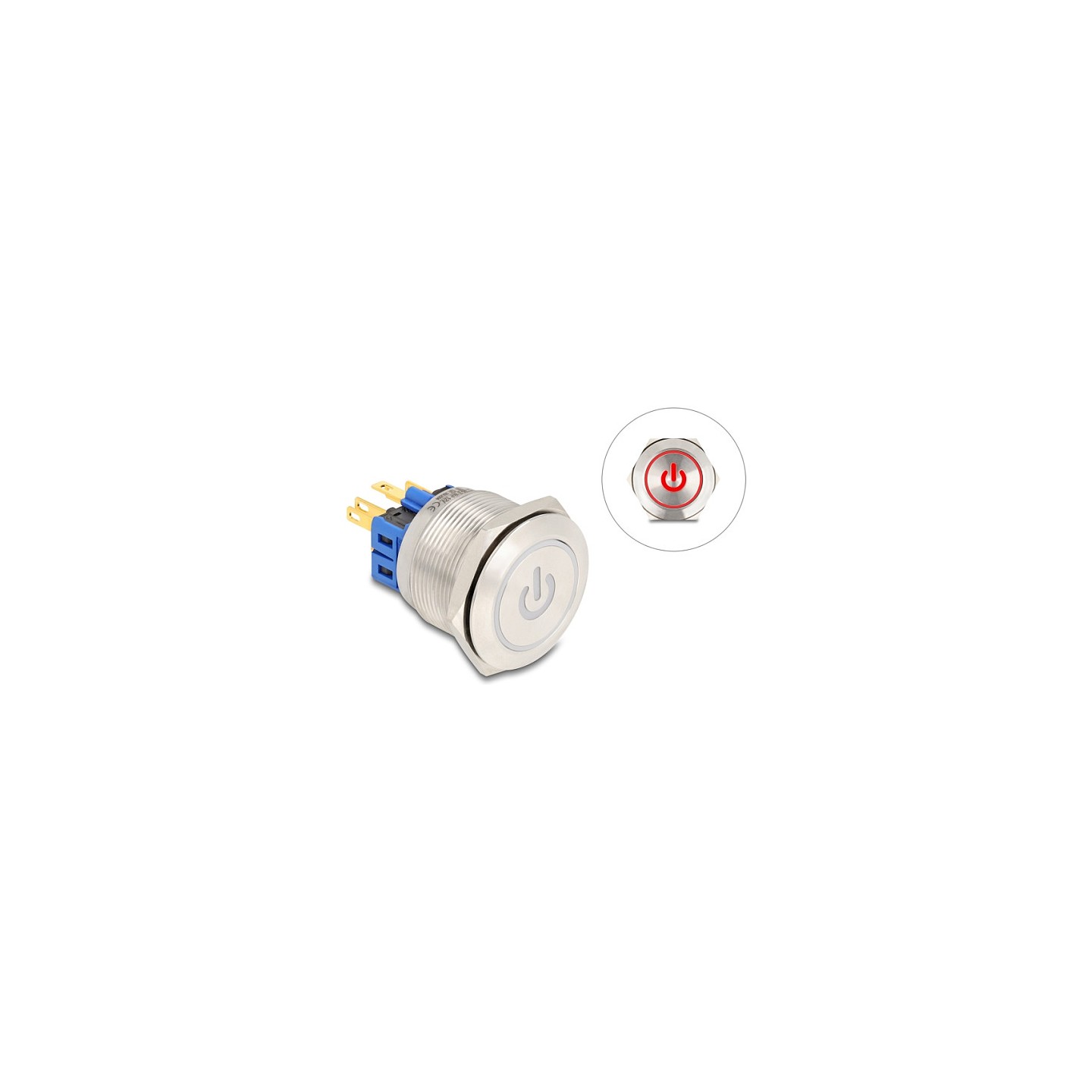 Drucktaster zum Einbau 25 mm 6 x Lötanschluss LED rot Powersymbol + Ring — Buy in Cyprus with Fast Delivery