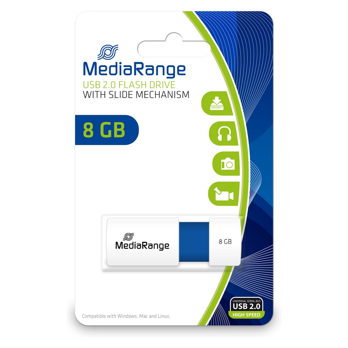 STICK MediaRange USB-Stick 8GB USB 2.0 Slider blue — Buy in Cyprus with Fast Delivery