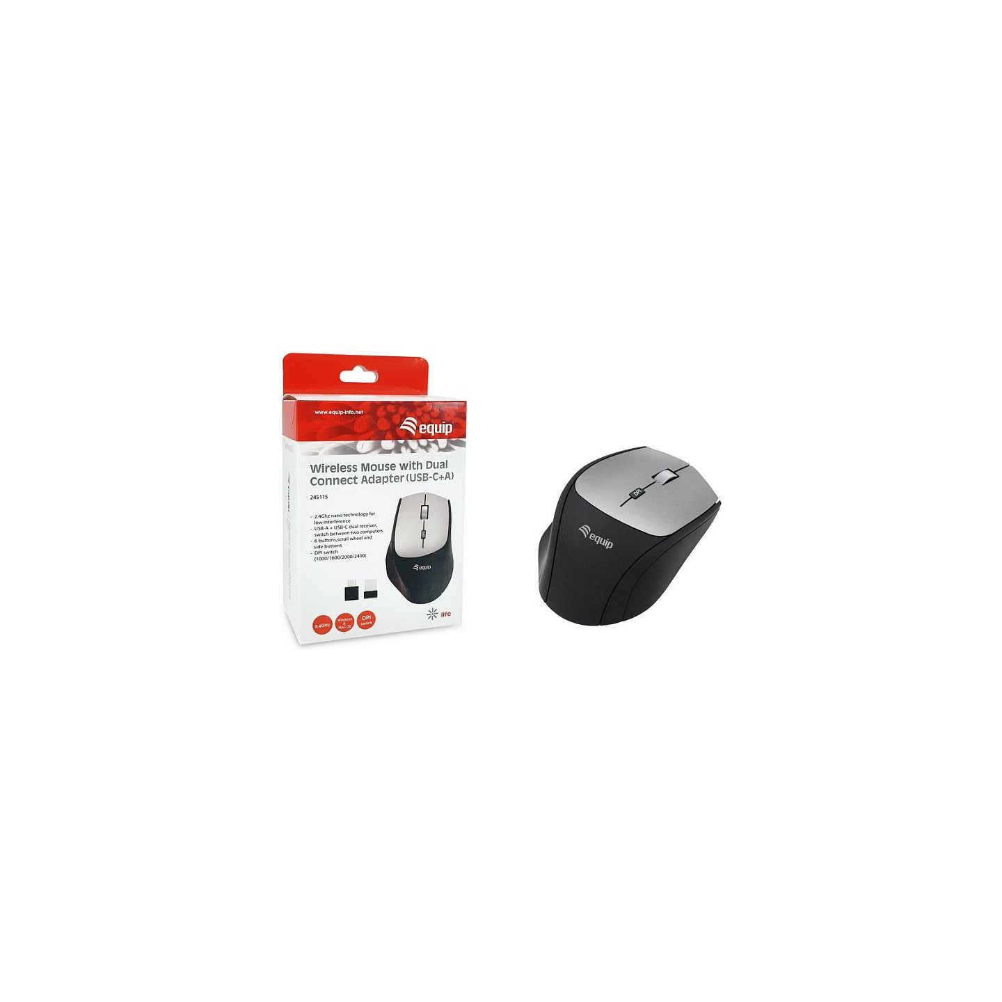 Equip Optische Maus kabellos USB-Komfort USB-C A R+L schwarz — Buy in Cyprus with Fast Delivery