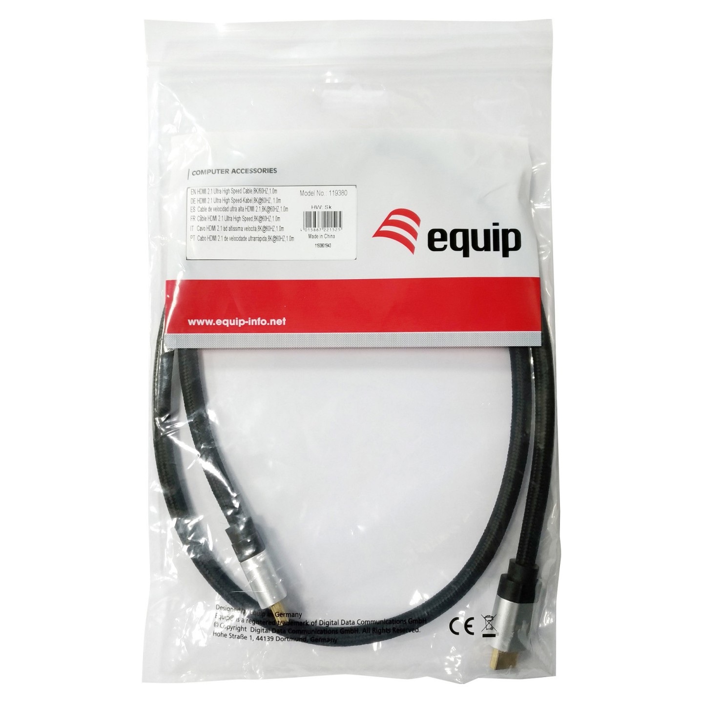 Equip HDMI UHS E.Gewebe 2.1 A-A St St 1.0m 8K60Hz HDR sw — Buy in Cyprus with Fast Delivery