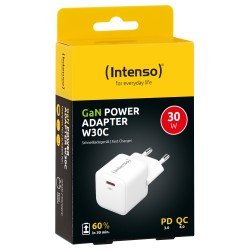 Intenso Netzteil Power Adapter W30C GaN. Anschluss: 1x USB-C Output: max. 30 Watt. GaN-Technologie. Weiß