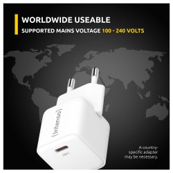Intenso Netzteil Power Adapter W30C GaN. Anschluss: 1x USB-C Output: max. 30 Watt. GaN-Technologie. Weiß