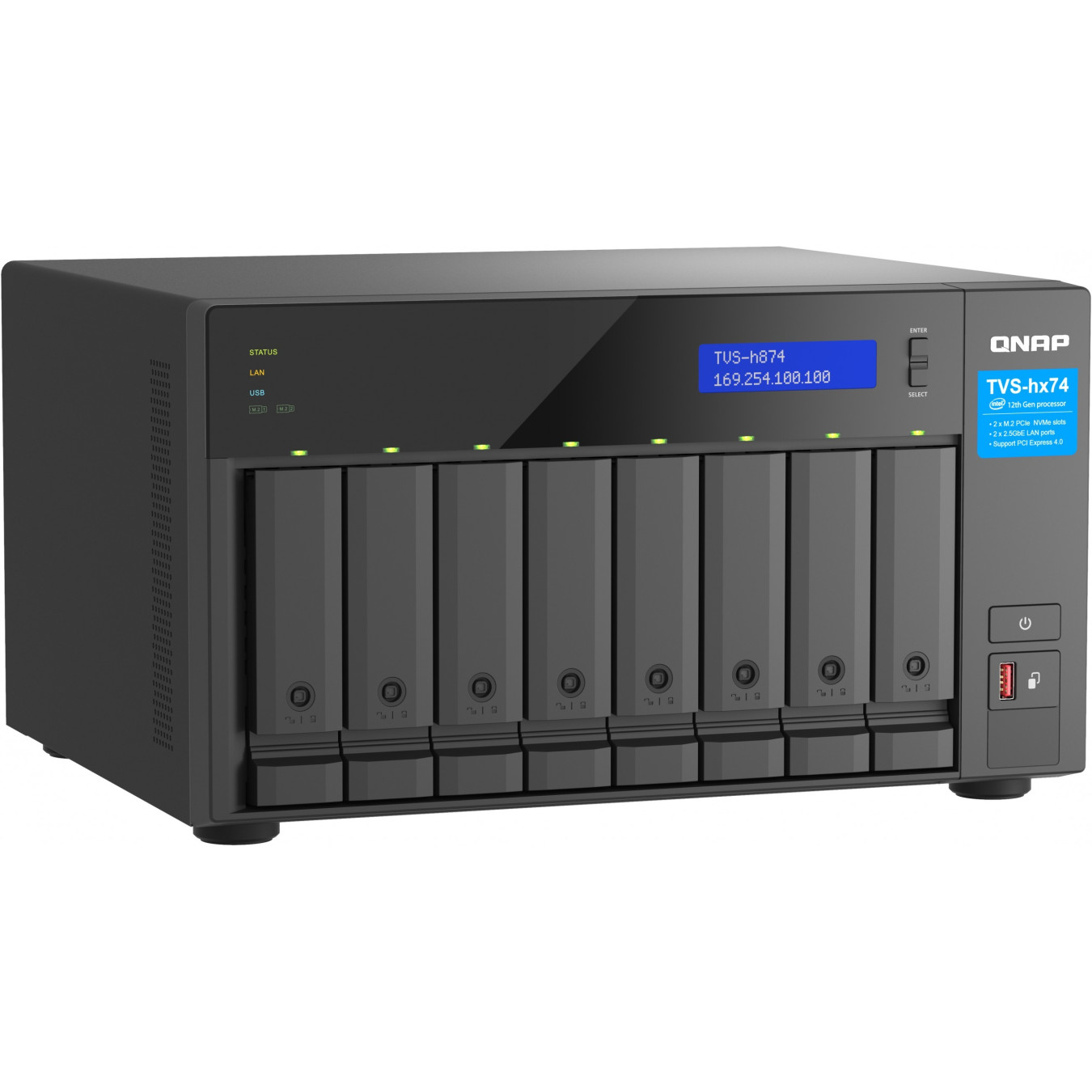 QNAP TVS-H874T-I9-64G - 8-Bay NAS - Intel Core i9-12900, 64GB DDR4, Thunderbolt 4, ZFS, Black