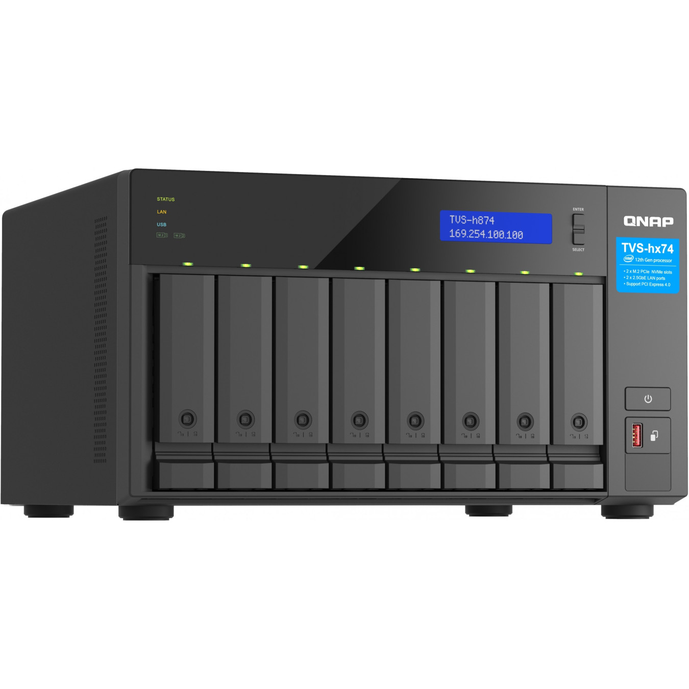 QNAP TVS-H874T-I9-64G - 8-Bay NAS - Intel Core i9-12900, 64GB DDR4, Thunderbolt 4, ZFS, Black