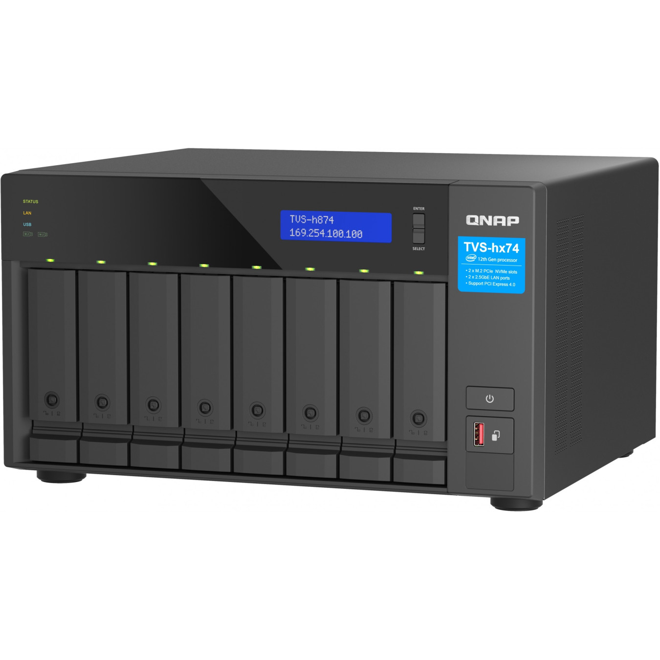 QNAP TVS-H874T-I9-64G - 8-Bay NAS - Intel Core i9-12900, 64GB DDR4, Thunderbolt 4, ZFS, Black