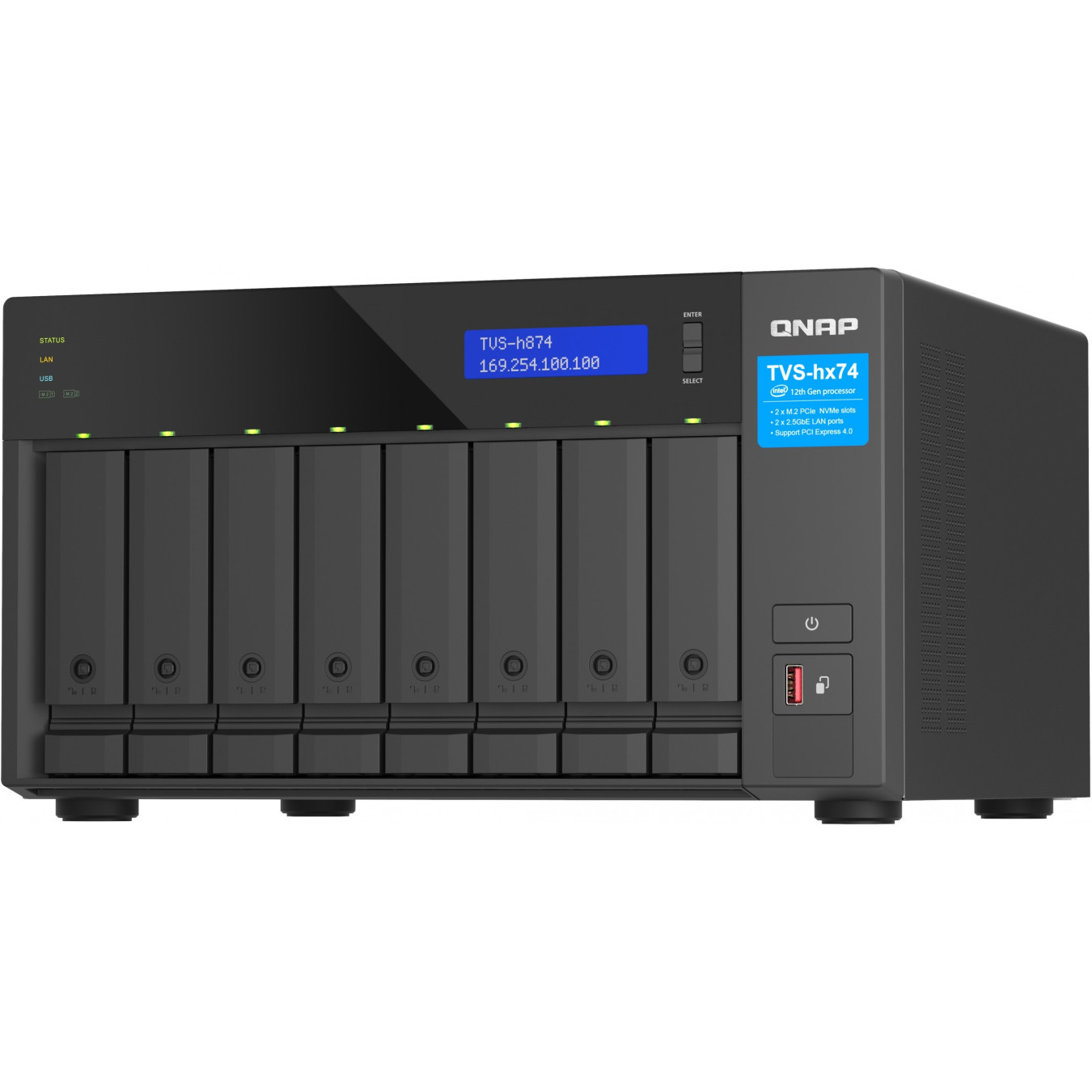 QNAP TVS-H874T-I9-64G - 8-Bay NAS - Intel Core i9-12900, 64GB DDR4, Thunderbolt 4, ZFS, Black