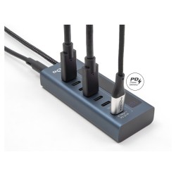 DELOCK USB 10 Gbps Hub mit 7 USB Type-C Ports davon 6 x Datenport + 1 x Daten und PD 20 Watt mit Leistungsanzeige