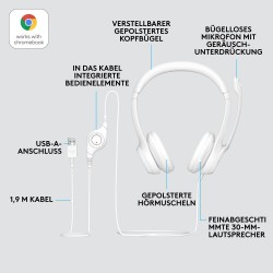 Buy Logitech H390 USB Headset - Wired USB-A On‑Ear Headset - White, Boom Micro... in Cyprus, Nicosia, Limassol, Larnaka, Pafos