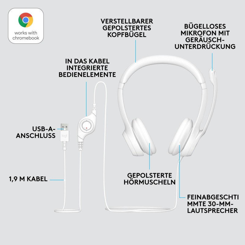 Buy Logitech H390 USB Headset - Wired USB-A On‑Ear Headset - White, Boom Micro... in Cyprus, Nicosia, Limassol, Larnaka, Pafos