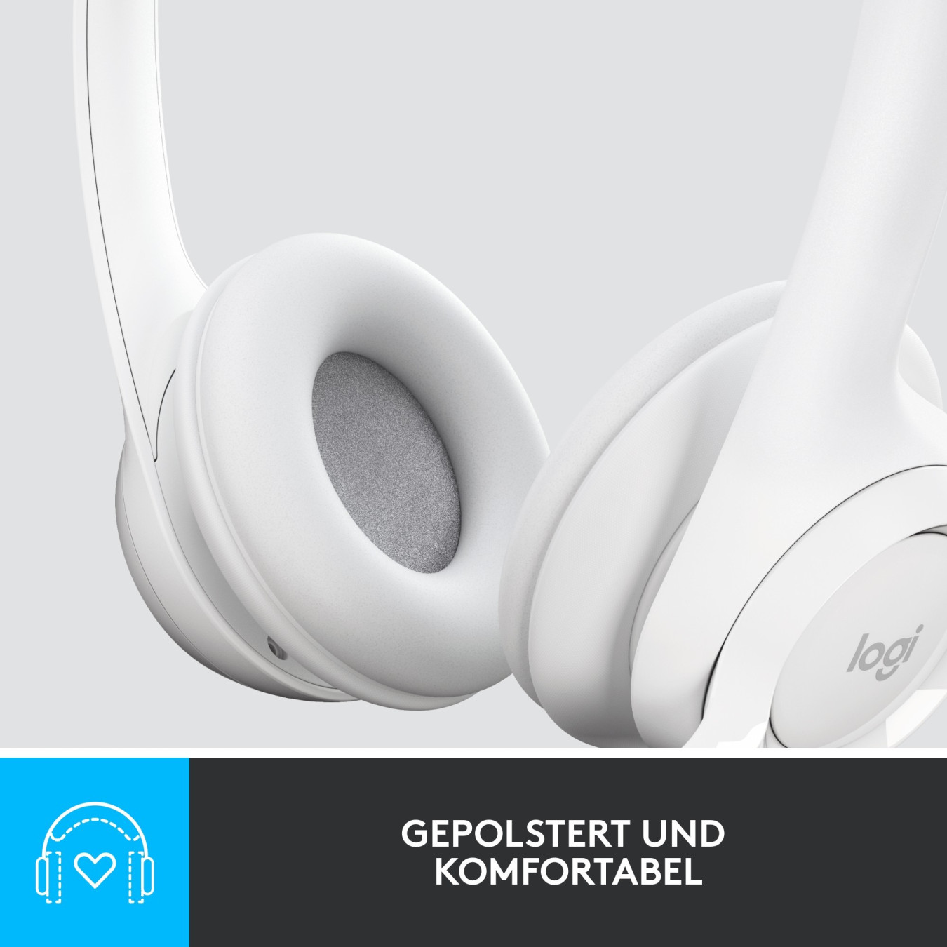 Logitech H390 USB Headset - Wired USB-A On‑Ear Headset - White, Boom Microphone, Inline Controls, 1.9m Cable
