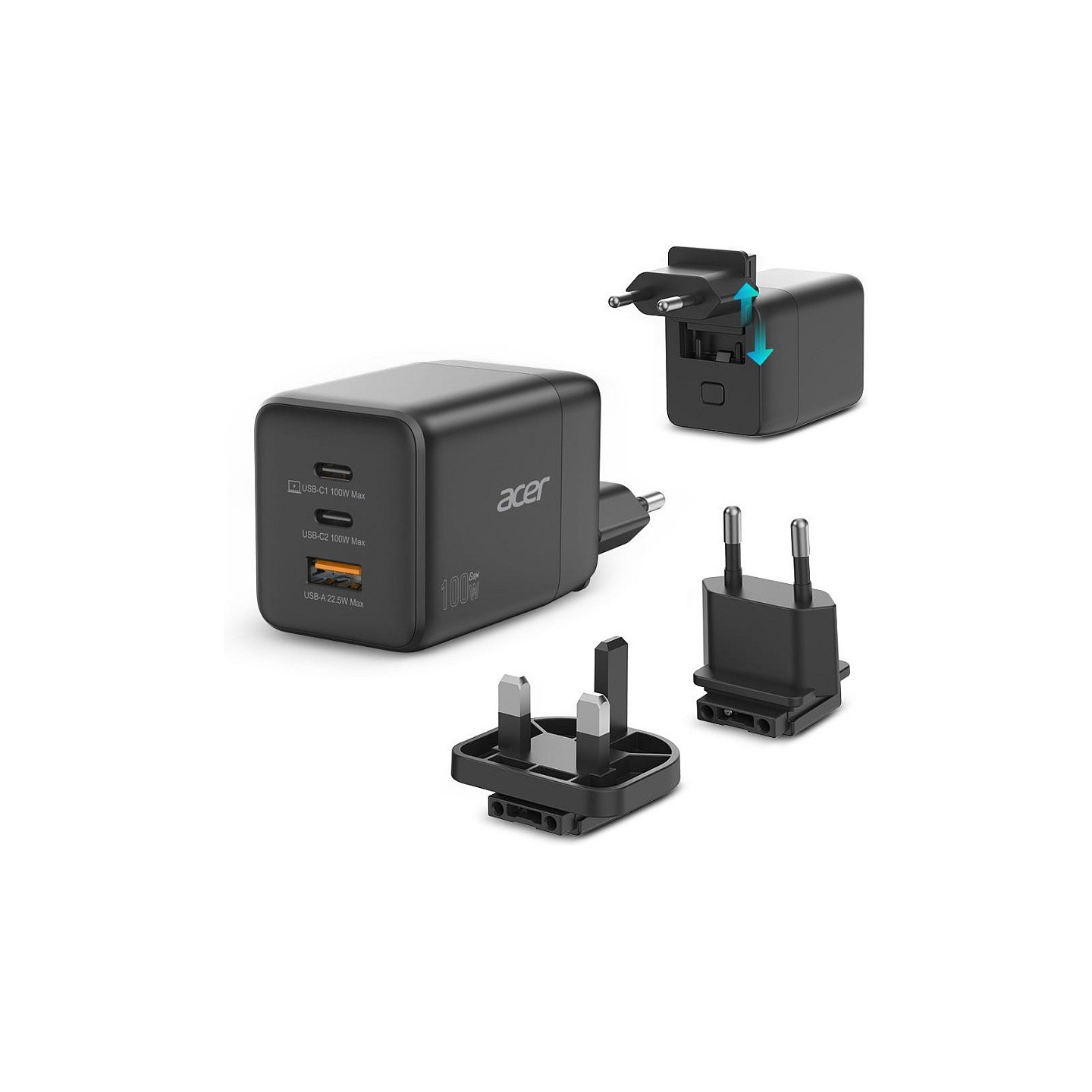 Acer GaN 100w 2 x USB-C + 1x USB-A ports. black — Buy in Cyprus with Fast Delivery