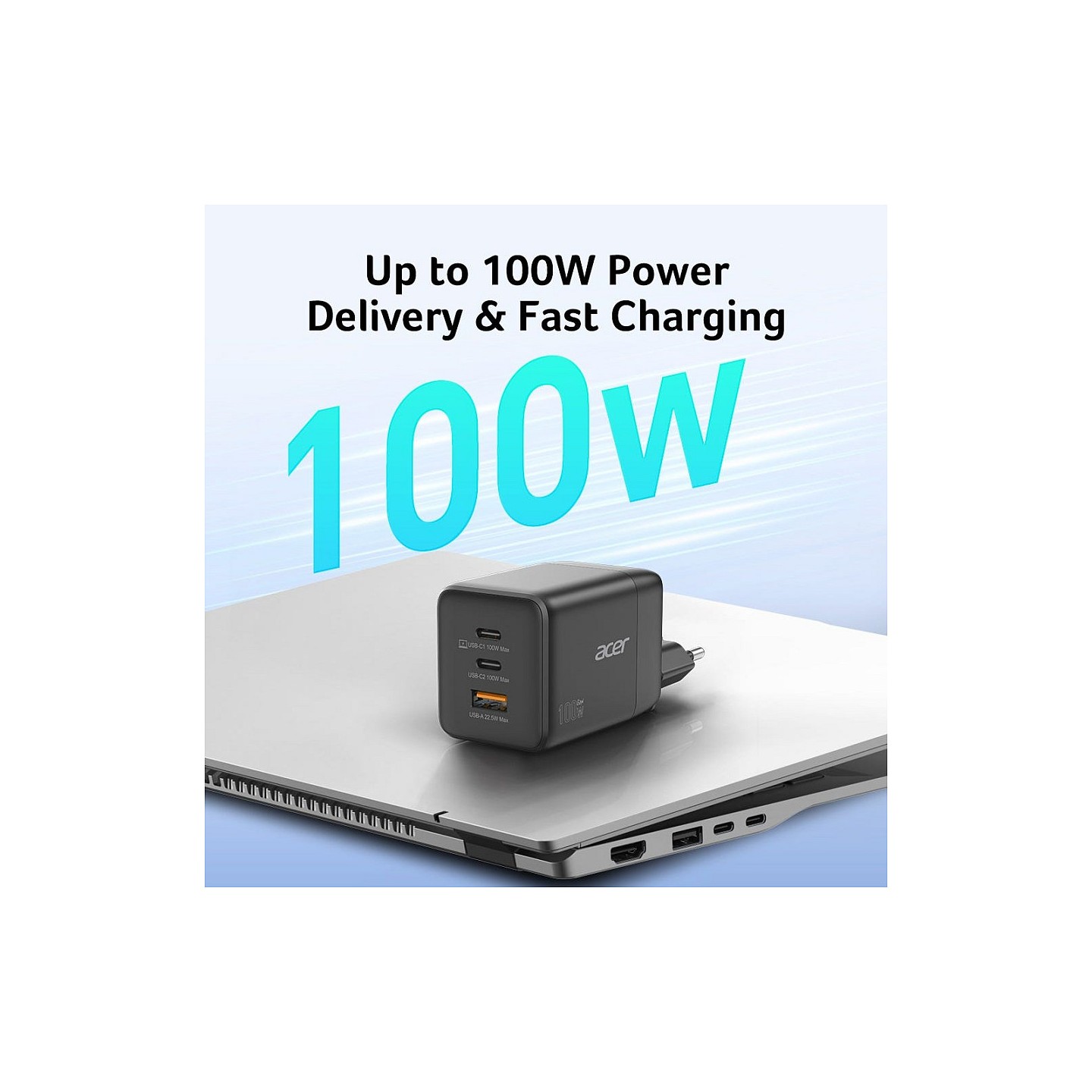 Acer GaN 100w 2 x USB-C + 1x USB-A ports. black — Buy in Cyprus with Fast Delivery