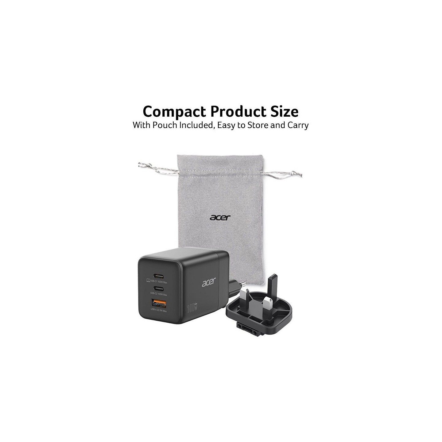 Acer GaN 100w 2 x USB-C + 1x USB-A ports. black — Buy in Cyprus with Fast Delivery