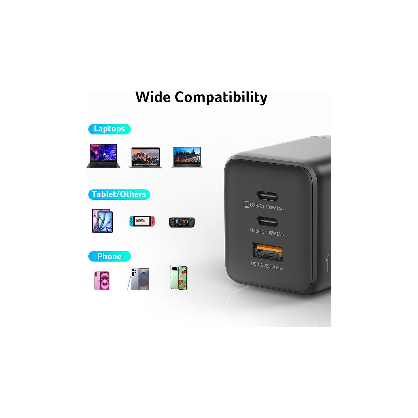 Acer GaN 100w 2 x USB-C + 1x USB-A ports. black — Buy in Cyprus with Fast Delivery