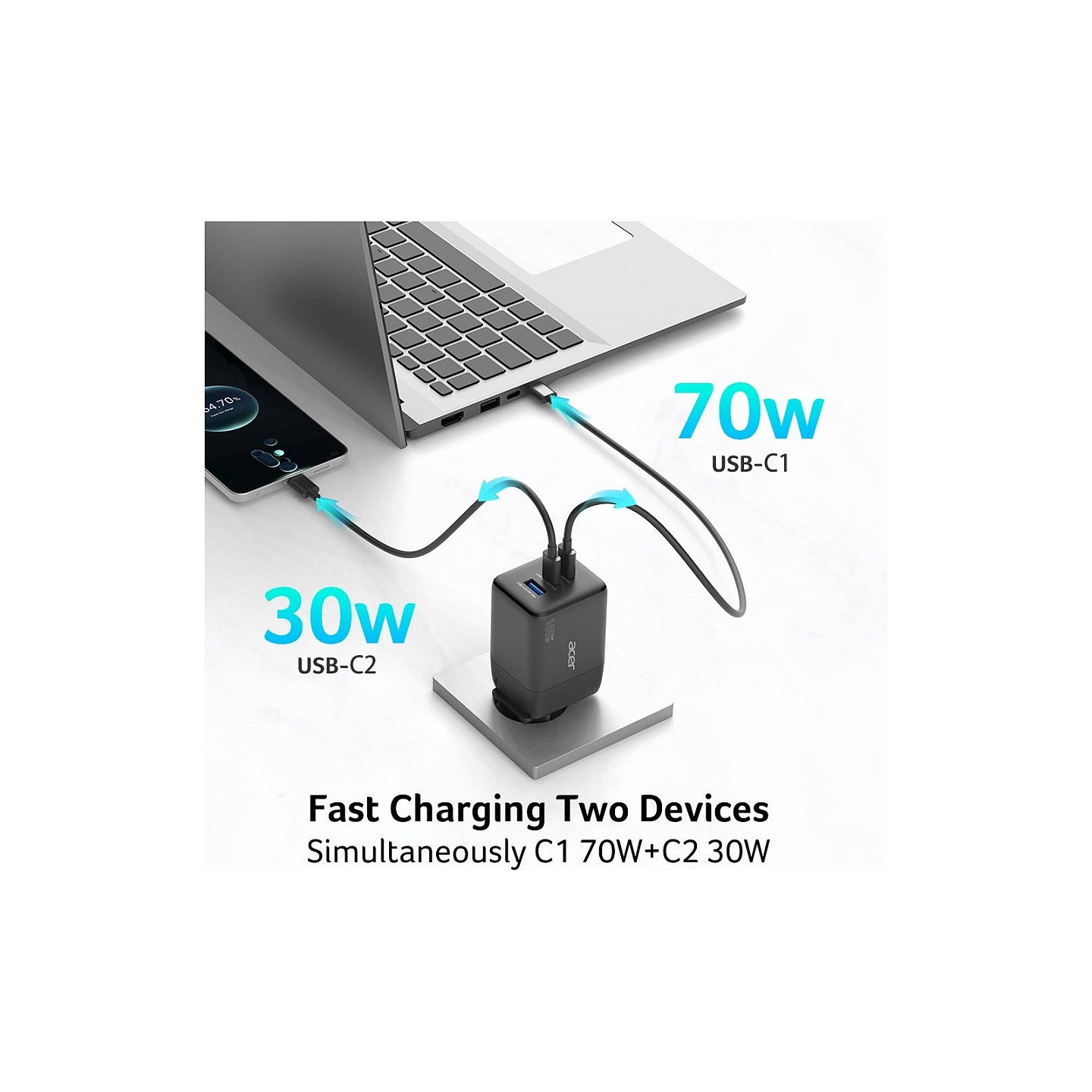 Acer GaN 100w 2 x USB-C + 1x USB-A ports. black — Buy in Cyprus with Fast Delivery