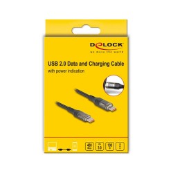 DELOCK USB 2.0 Daten- und Schnellladekabel USB Type-C Stecker zu Stecker PD 3.0 100 W mit Leistungsanzeige transparen...