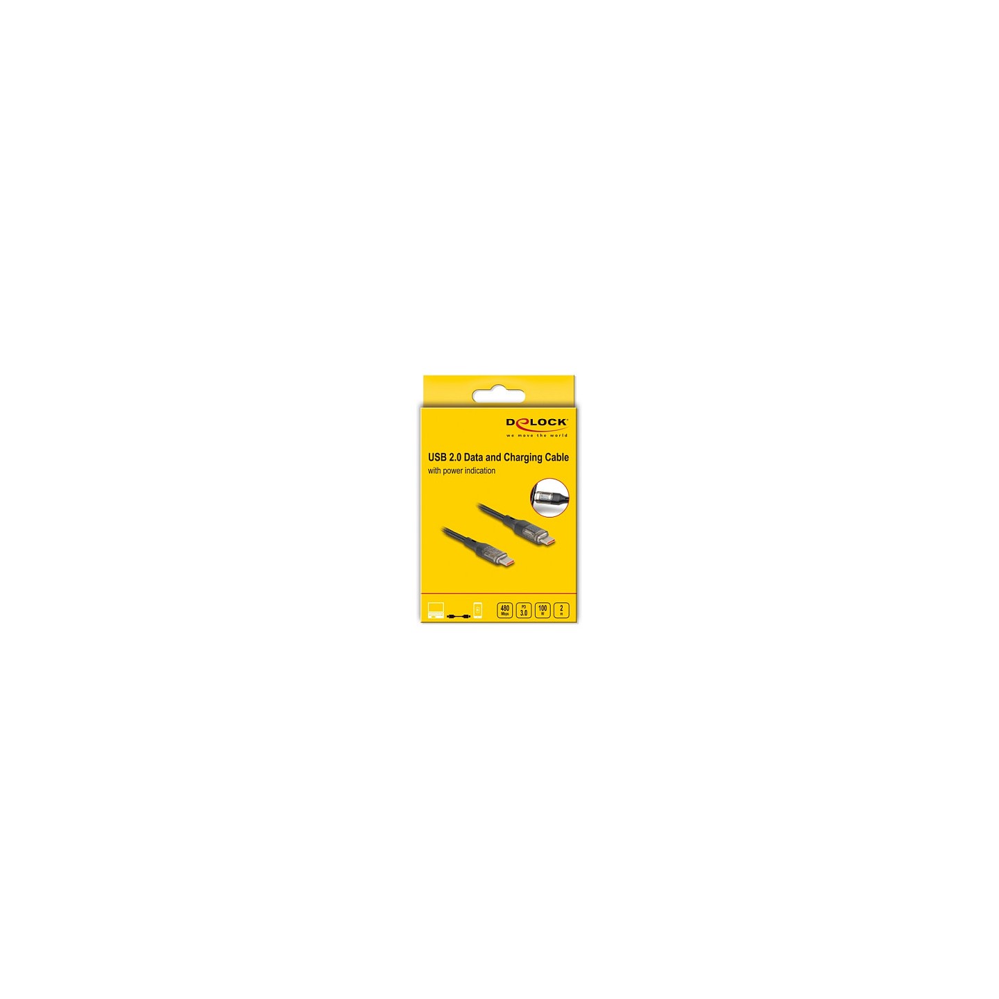 DELOCK USB 2.0 Daten- und Schnellladekabel USB Type-C Stecker zu Stecker PD 3.0 100 W mit Leistungsanzeige transparen...