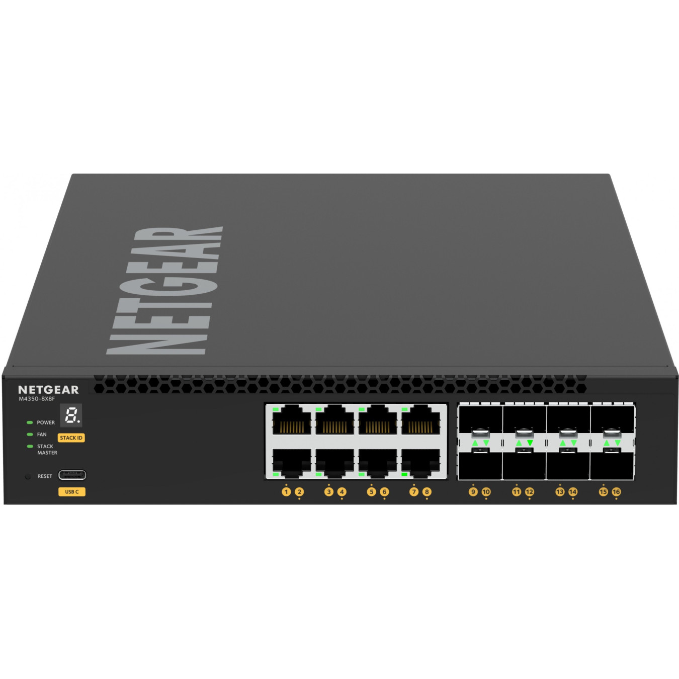 16-Port 10G Managed Switch - NETGEAR M4350-8X8F - L3, 16x10G (8x RJ45 + 8x SFP+), 2GB DDR4, ARM 1.8GHz, 1U Black