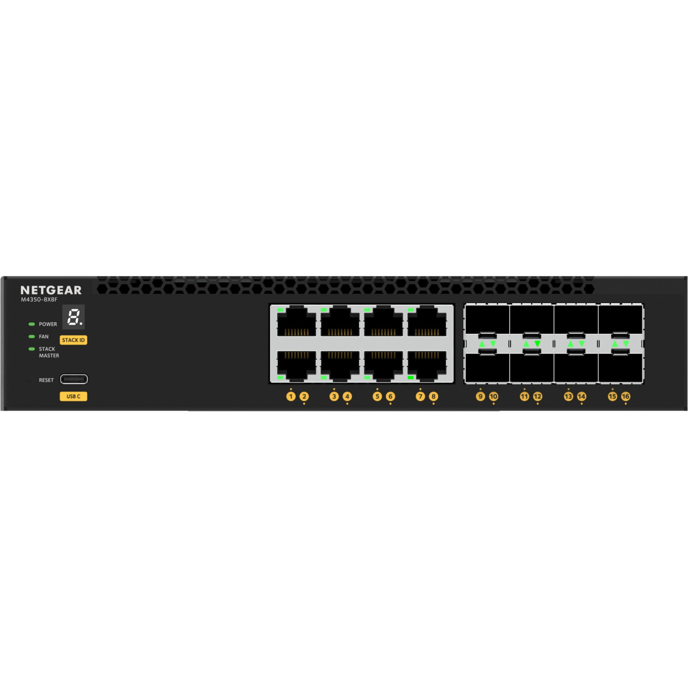 16-Port 10G Managed Switch - NETGEAR M4350-8X8F - L3, 16x10G (8x RJ45 + 8x SFP+), 2GB DDR4, ARM 1.8GHz, 1U Black
