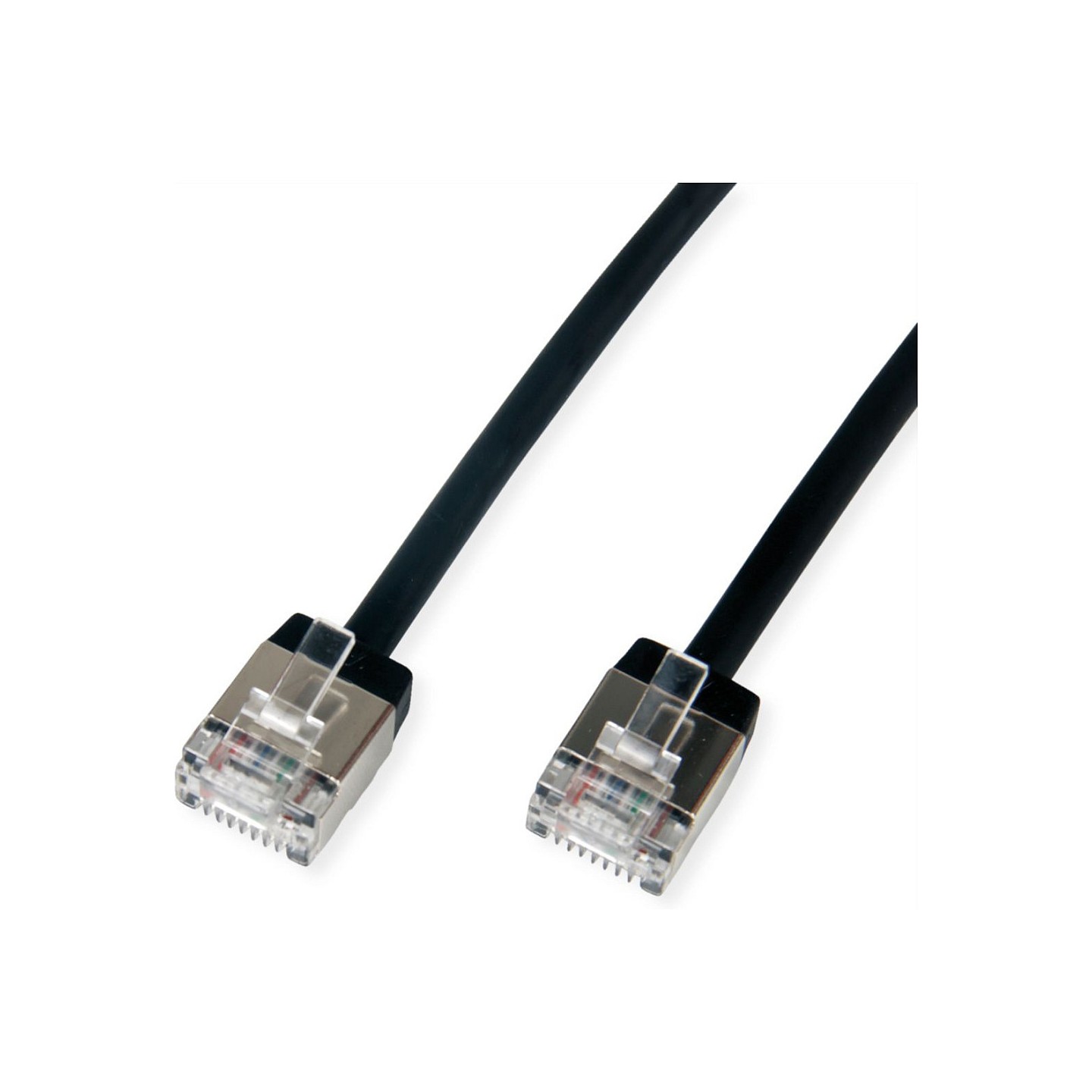ROLINE U FTP DataCenter Patchkabel Cat.6A (Class EA). LSOH. slim. extra kurzer Stecker. schwarz. 5 m