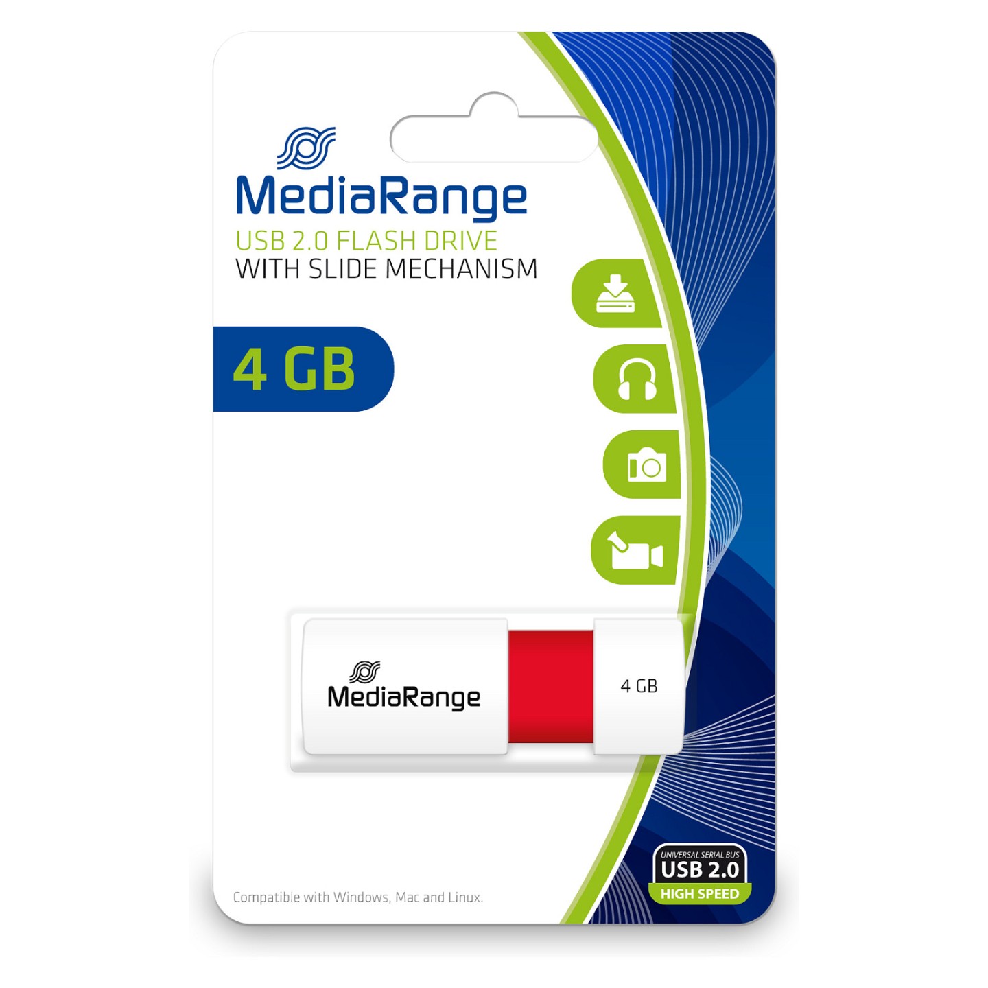 STICK MediaRange USB-Stick 4GB USB 2.0 Slider red — Buy in Cyprus with Fast Delivery