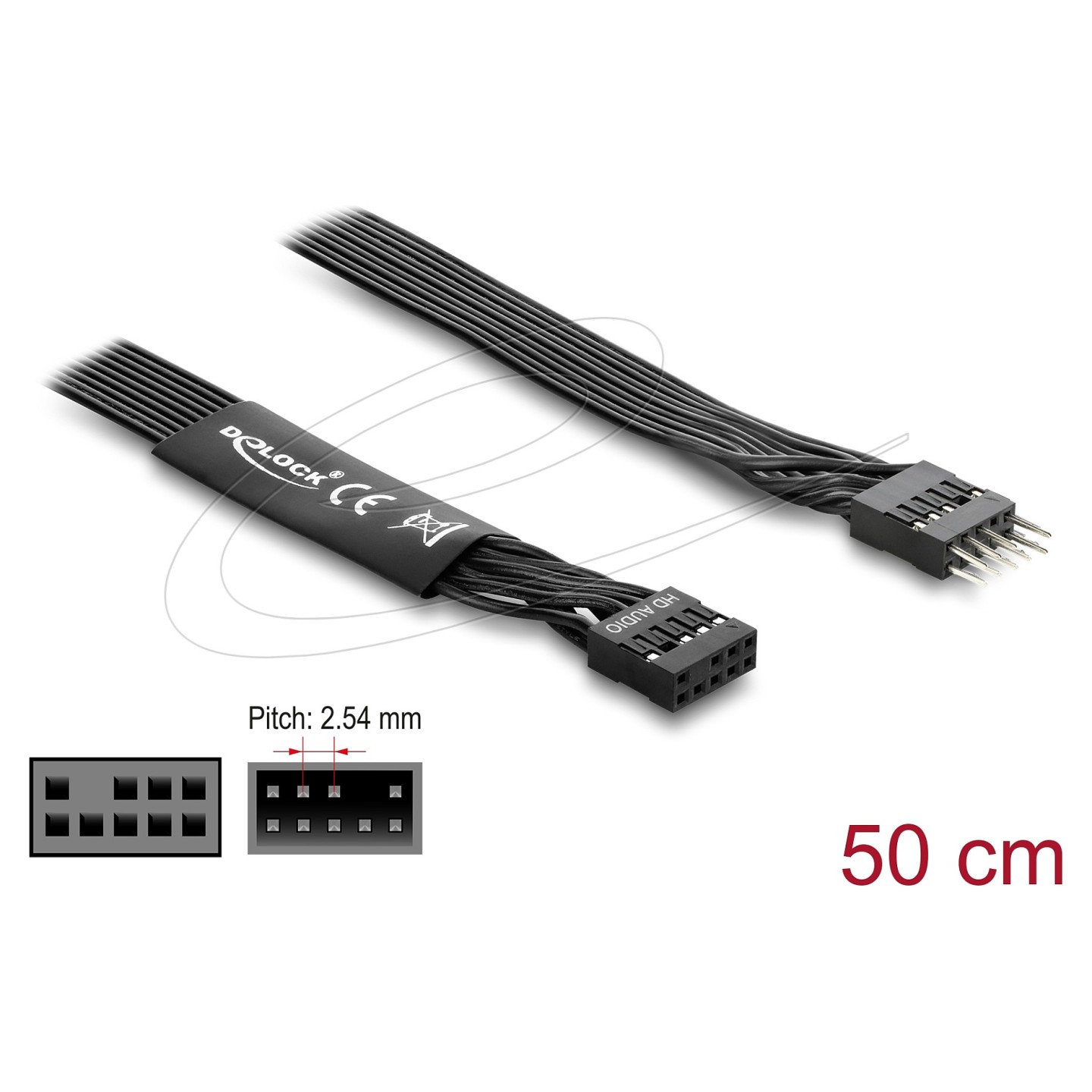 Delock HD Audio Flachbandkabel Mainboard Verlängerungskabel 9 Pin Pfostenstecker zu Pfostenbuchse 50 cm schwarz