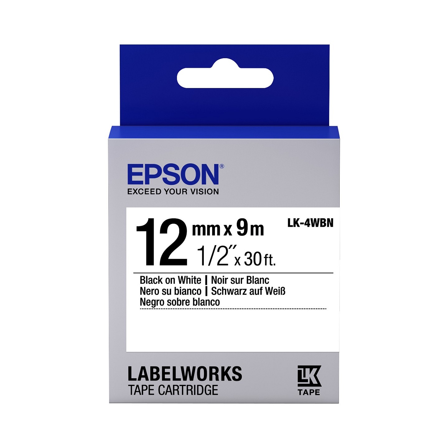 Epson LabelWorks LK-4WBN - Schwarz auf Weiß - Rolle (1.2 cm x 9 m) — Buy in Cyprus with Fast Delivery
