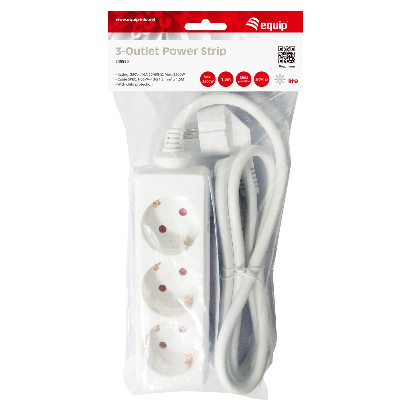 Equip Steckdosenleiste 3-fach Schuko 1.5m Kabel — Buy in Cyprus with Fast Delivery