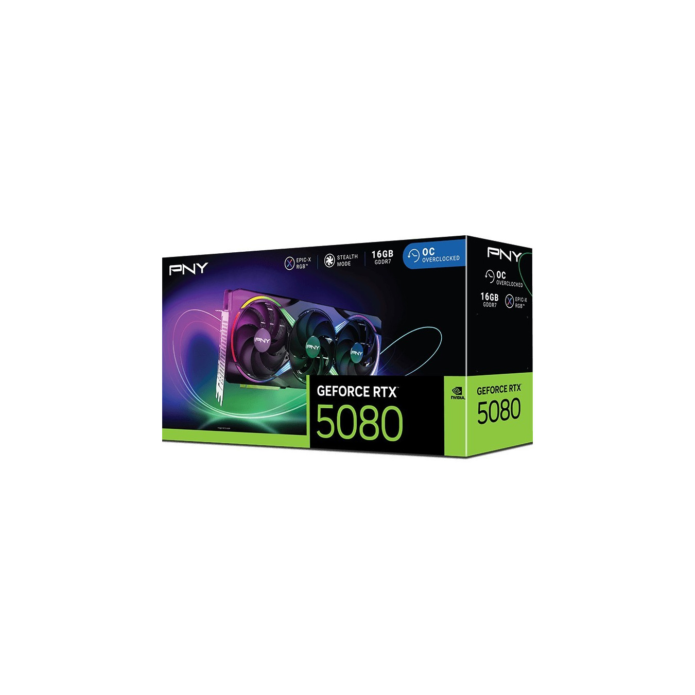 PNY GeForce RTX 5080 - VCG508016TFXXPB1-O - Black ARGB, 16GB GDDR7, OC (2775 MHz boost), PCIe 5.0, 3-fan