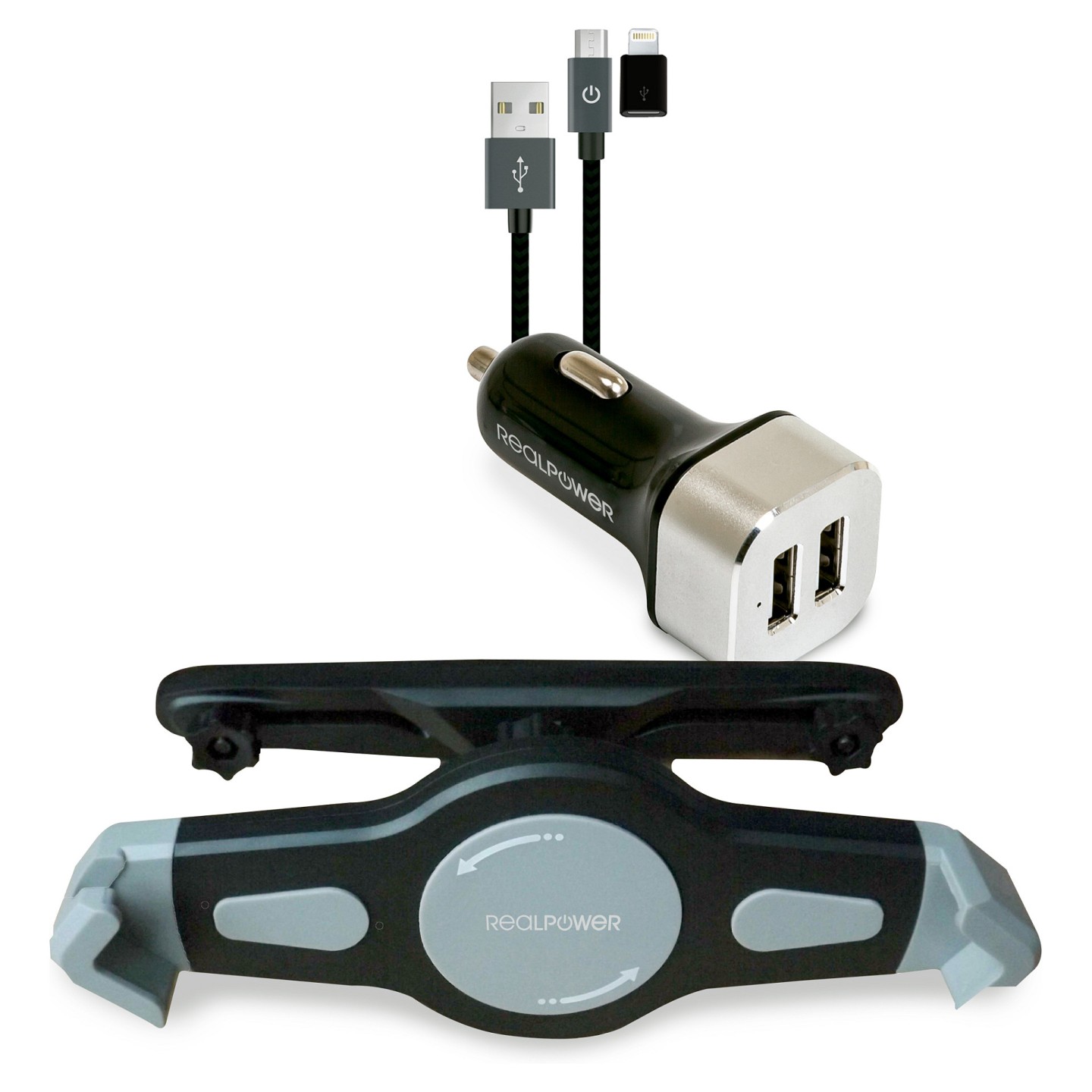 RealPower KFZ-Ladegerät Set + Kabel + Halterung Tablet — Buy in Cyprus with Fast Delivery