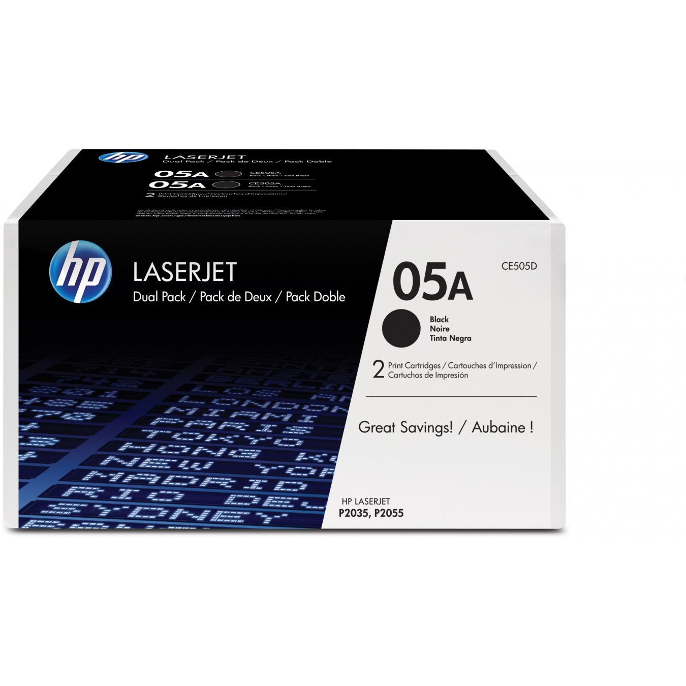 HP 05A / CE505D Original Black LaserJet Toner Cartridges - 2-Pack, Standard Yield (2 x 2,300 pages)