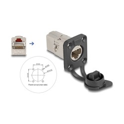 D-Typ RJ45 Einbaubuchse Kupplung Cat.6A STP mit Schutzkappe IP66 staub- und wasserdicht — Buy in Cyprus with Fast Delivery
