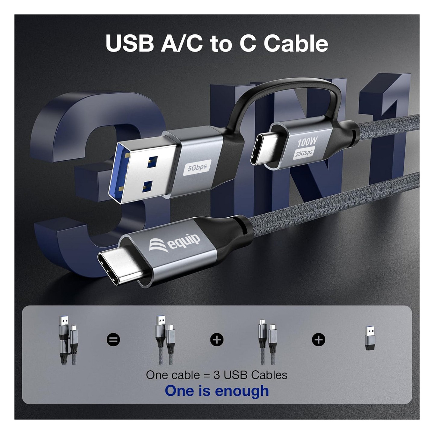 Equip Kabel USB-C 3.2 - to C A St St 3.00m 20Gbps schwarz — Buy in Cyprus with Fast Delivery