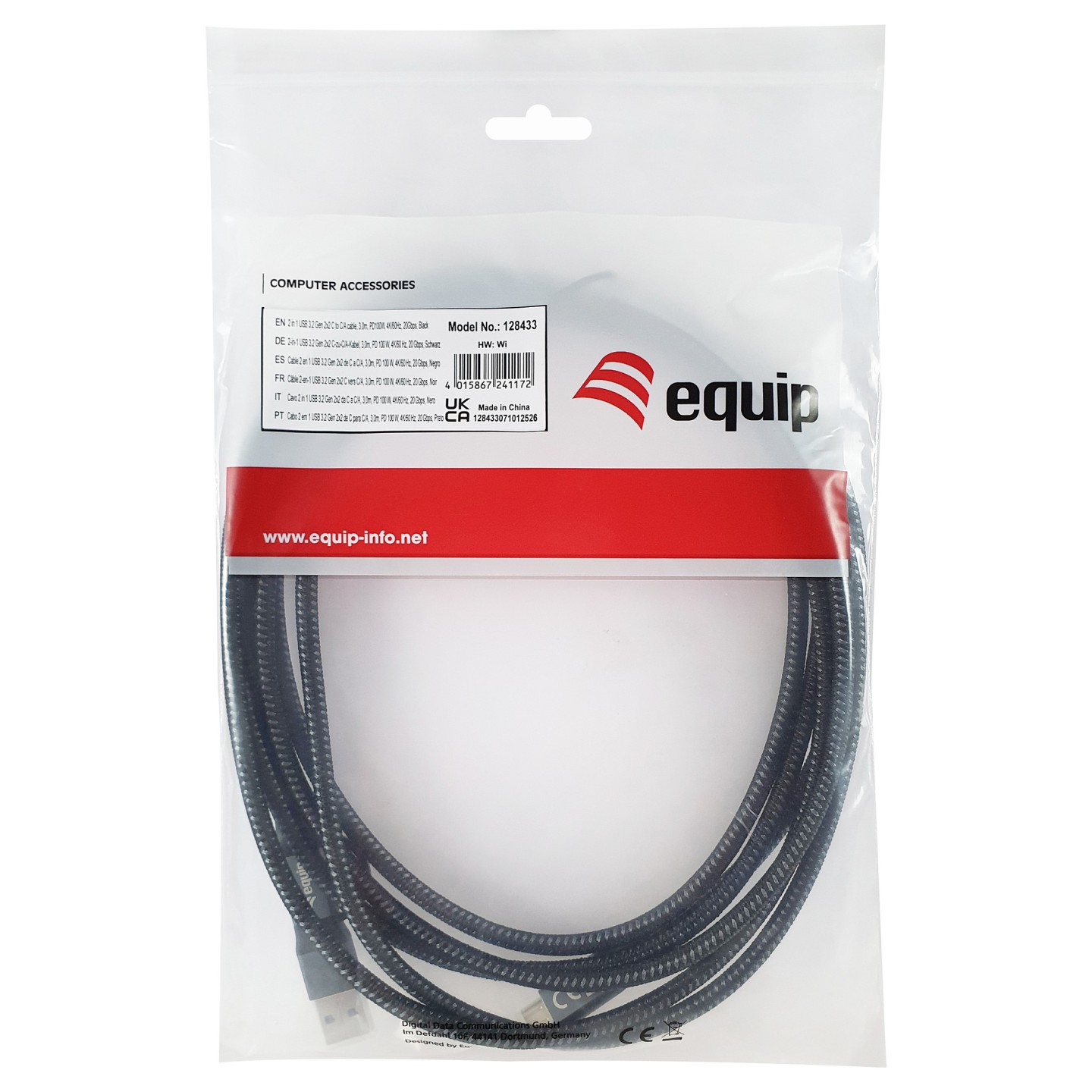 Equip Kabel USB-C 3.2 - to C A St St 3.00m 20Gbps schwarz — Buy in Cyprus with Fast Delivery