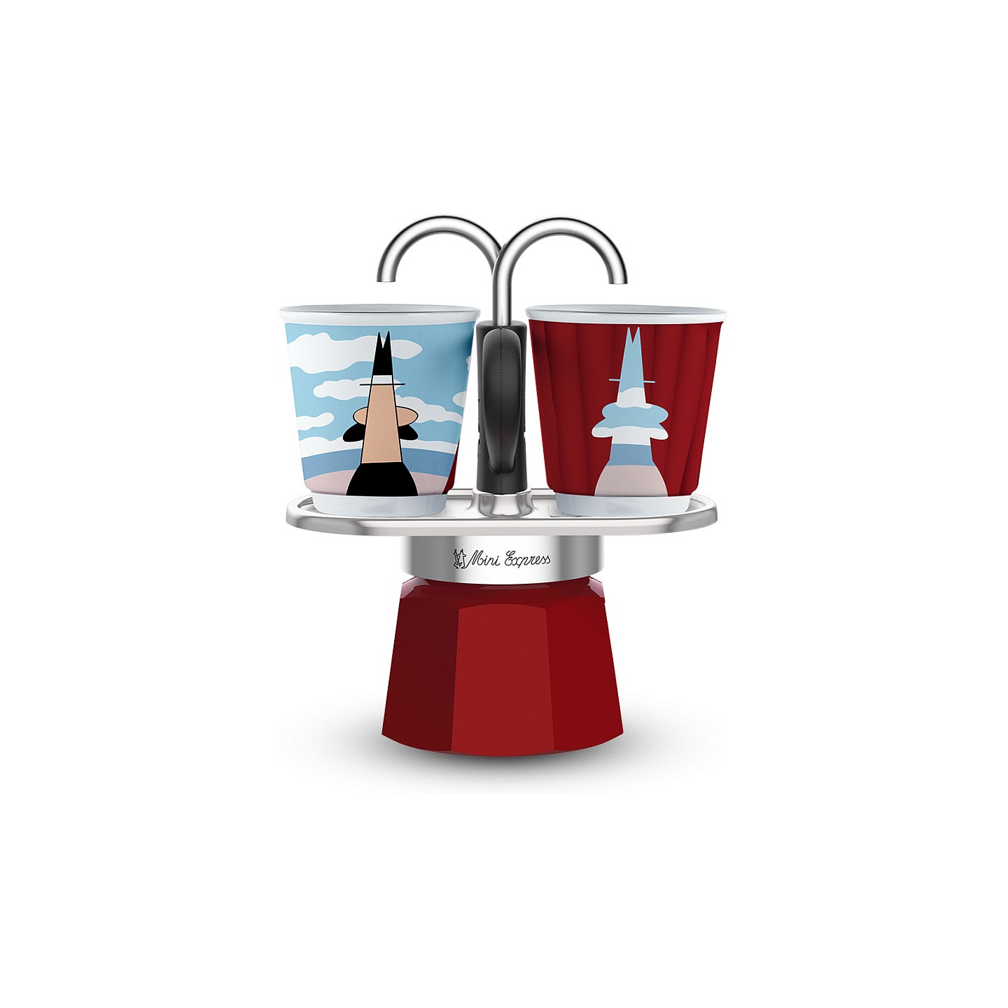 Bialetti Mini Express - Espressokocher-Set - rot + 2 Becher aus Arte Collection René Magritte