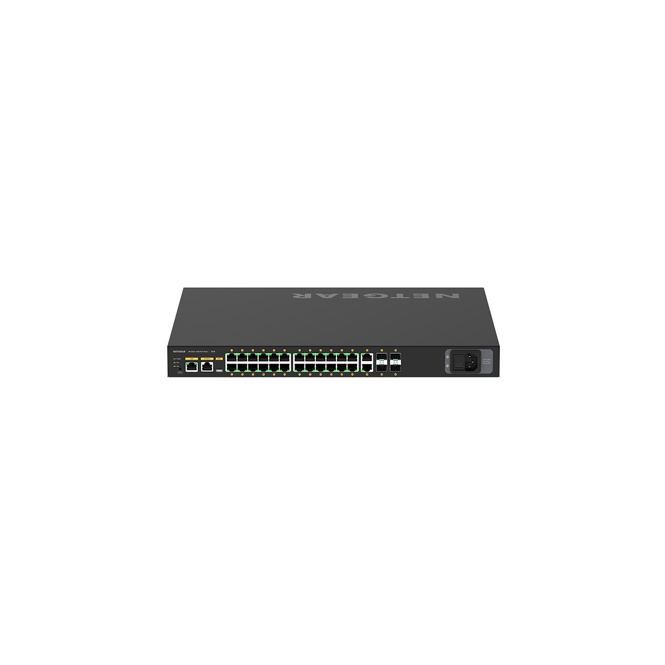 NETGEAR M4250-26G4XF-PoE+ - 24x Gigabit PoE+ Ports, 4x SFP+ Uplinks, L2/L3 Managed, Black, ARM Cortex-A57
