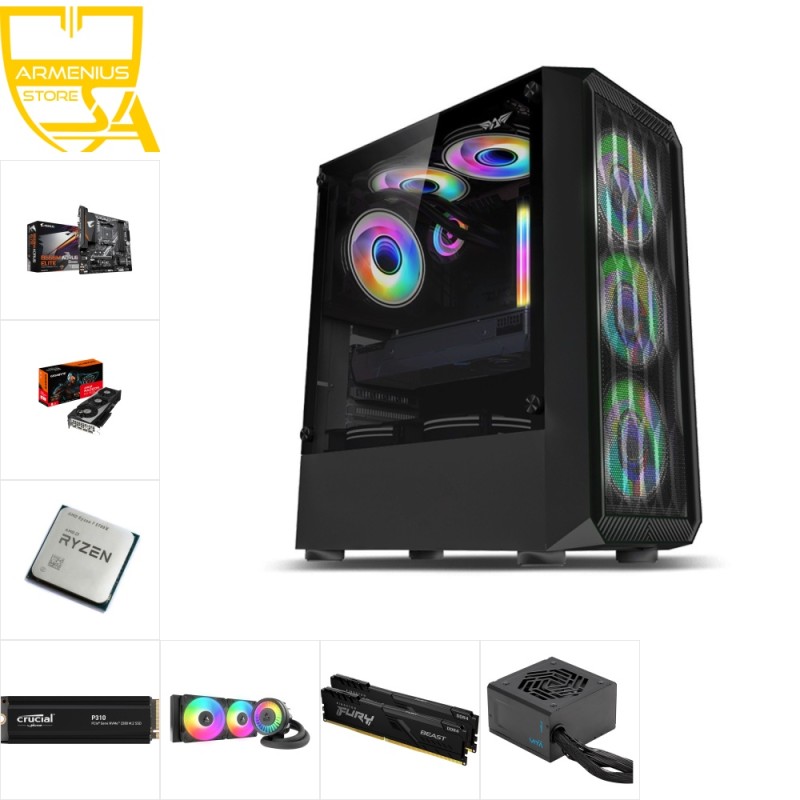 Custom 1080p Gaming PC - Ryzen 7 5700X, Radeon RX 7600 8GB, 16GB DDR4, 1TB NVMe — Buy in Cyprus with Fast Delivery