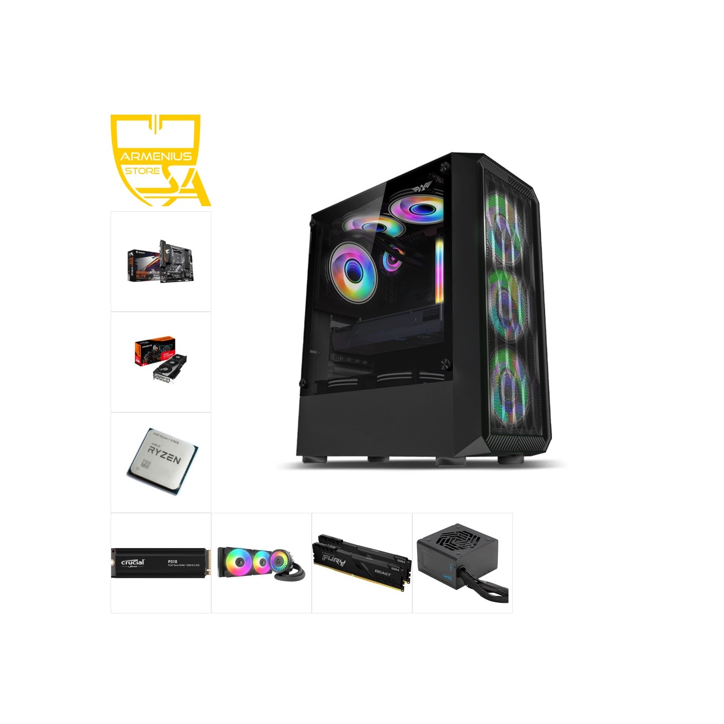 Custom 1080p Gaming PC - Ryzen 7 5700X, Radeon RX 7600 8GB, 16GB DDR4, 1TB NVMe — Buy in Cyprus with Fast Delivery