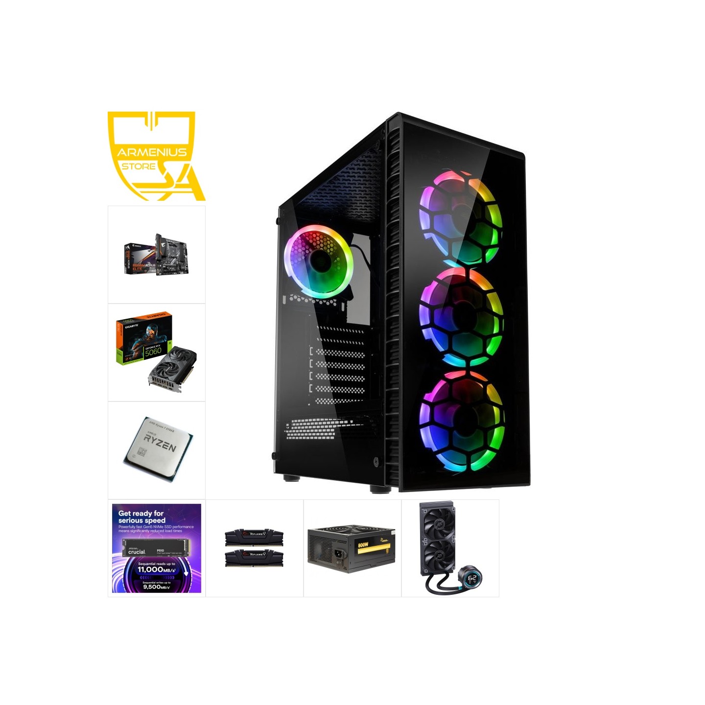 Custom Gaming PC | Ryzen 7 5700X + RTX 5060 | 16GB DDR4, 2TB NVMe — Armenius Store Cyprus