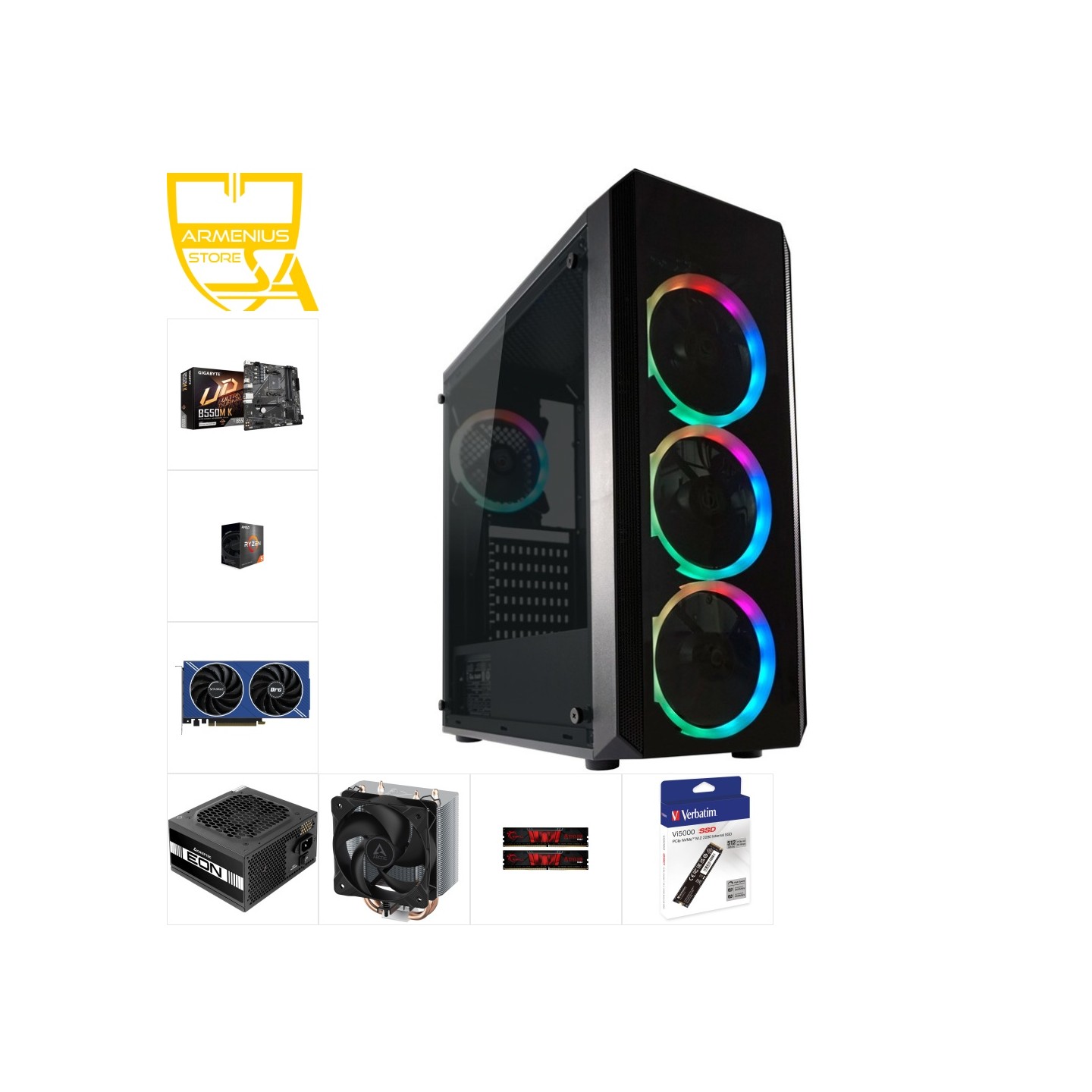 Custom 1080p Gaming PC - Ryzen 5 5600X, Intel Arc A580, 16GB DDR4, 512GB NVMe — Buy in Cyprus with Fast Delivery — Armenius Stor