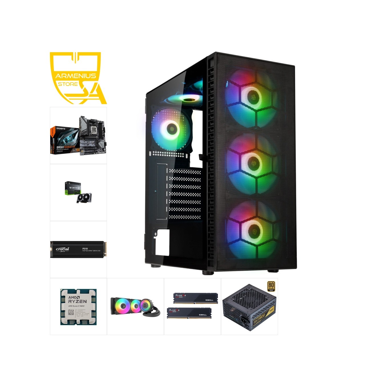 Custom Gaming PC | Ryzen 5 7600X + RTX 5060, 32GB DDR5, 1TB NVMe — Armenius Store Cyprus