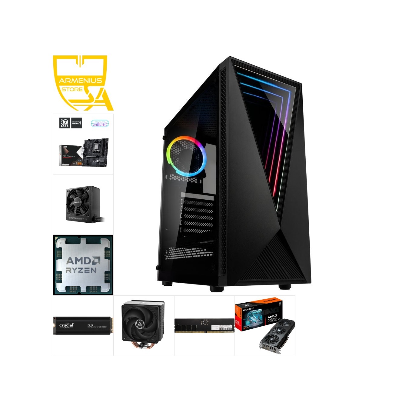 Custom 1080p Gaming PC | Ryzen 5 7500F + Radeon RX 9060 XT, 16GB DDR5, 1TB NVMe — Armenius Store Cyprus
