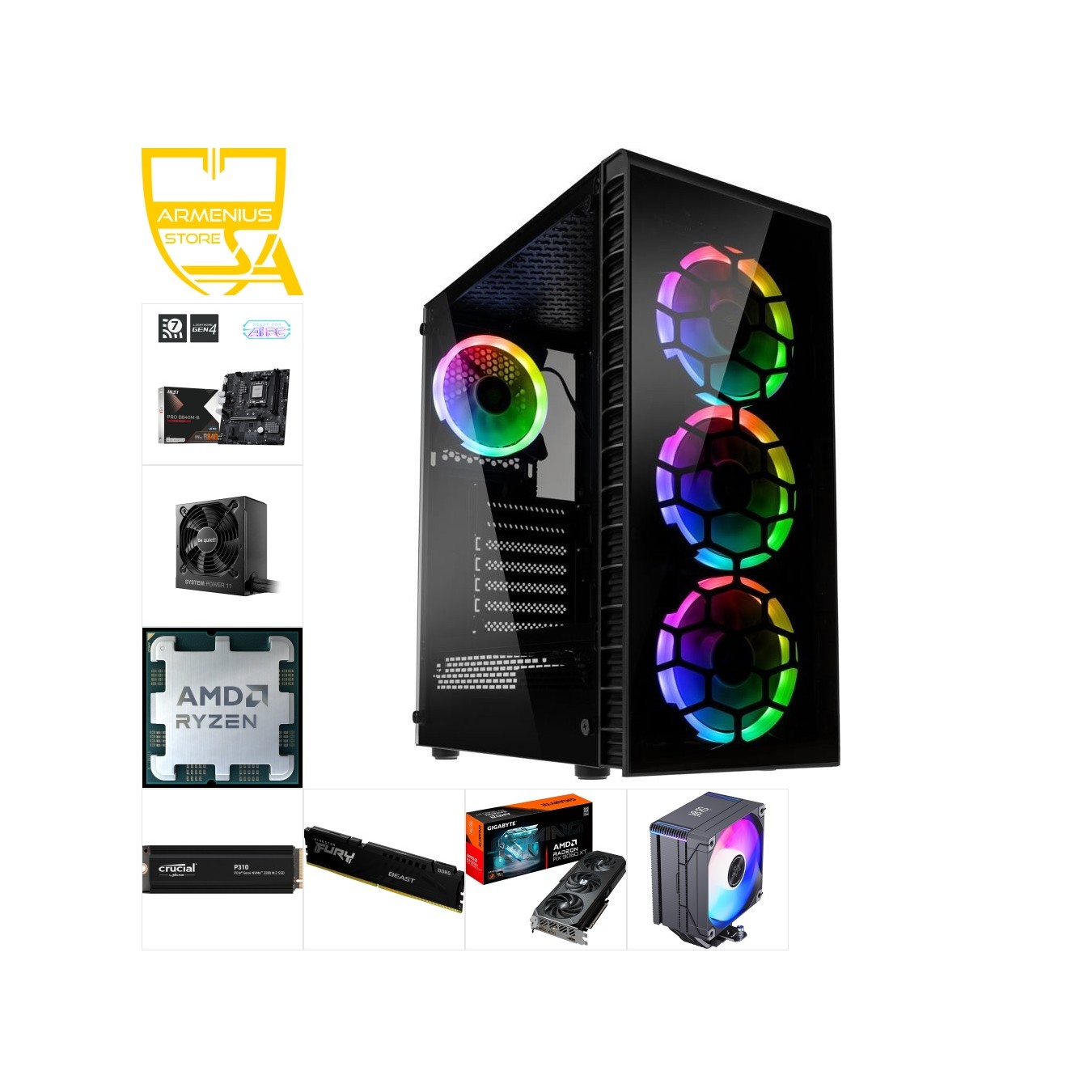 Custom 1080p Gaming PC | Ryzen 5 7500F + RX 9060 XT | 16GB DDR5, 1TB NVMe — Armenius Store Cyprus