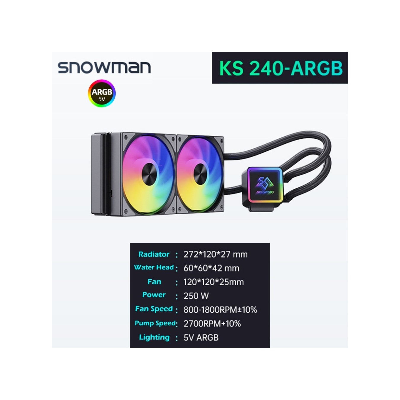 Snowman KS240 ARGB - 240mm AIO CPU Liquid Cooler | Armenius Store