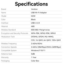 Vention AX900 USB Wi-Fi 6 Adapter - Dual Band 886Mbps | Armenius Store