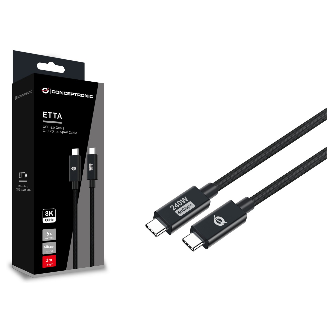 Buy CONCEPTRONIC Kabel USB-C4.0- to C 240W PD3.1 40Gbs 2.00m sw in Cyprus, Nicosia, Limassol, Larnaka, Pafos