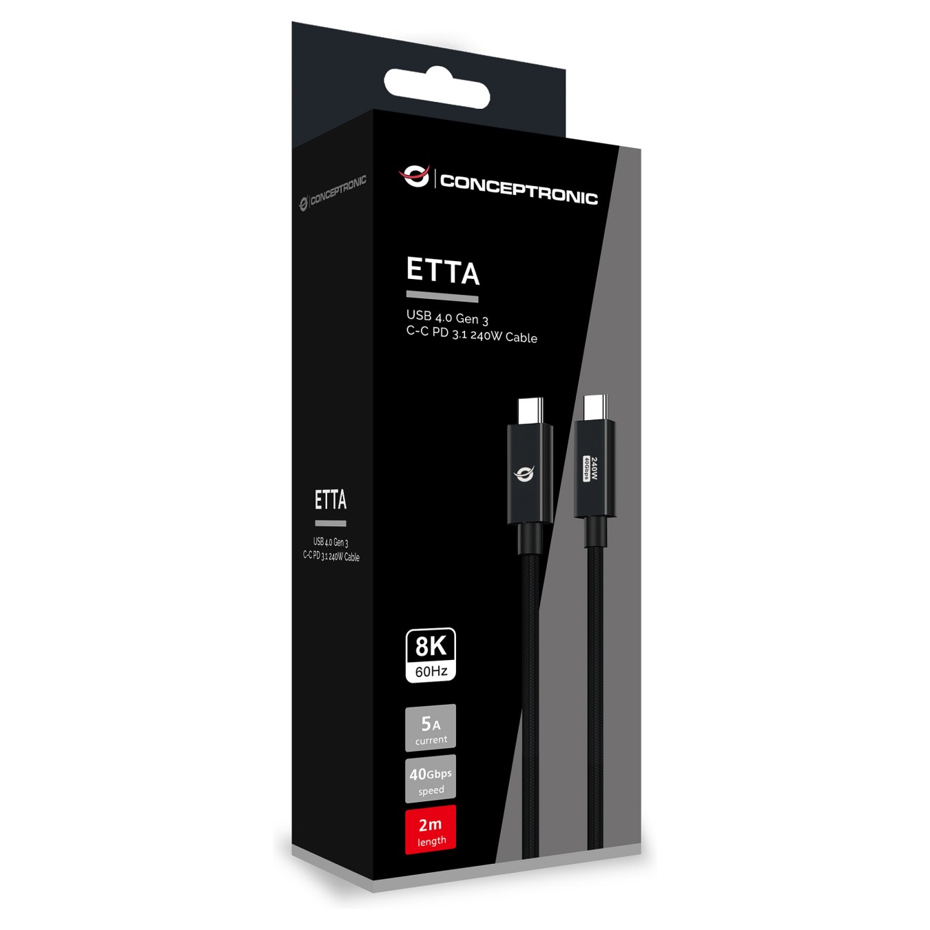 Buy CONCEPTRONIC Kabel USB-C4.0- to C 240W PD3.1 40Gbs 2.00m sw in Cyprus, Nicosia, Limassol, Larnaka, Pafos