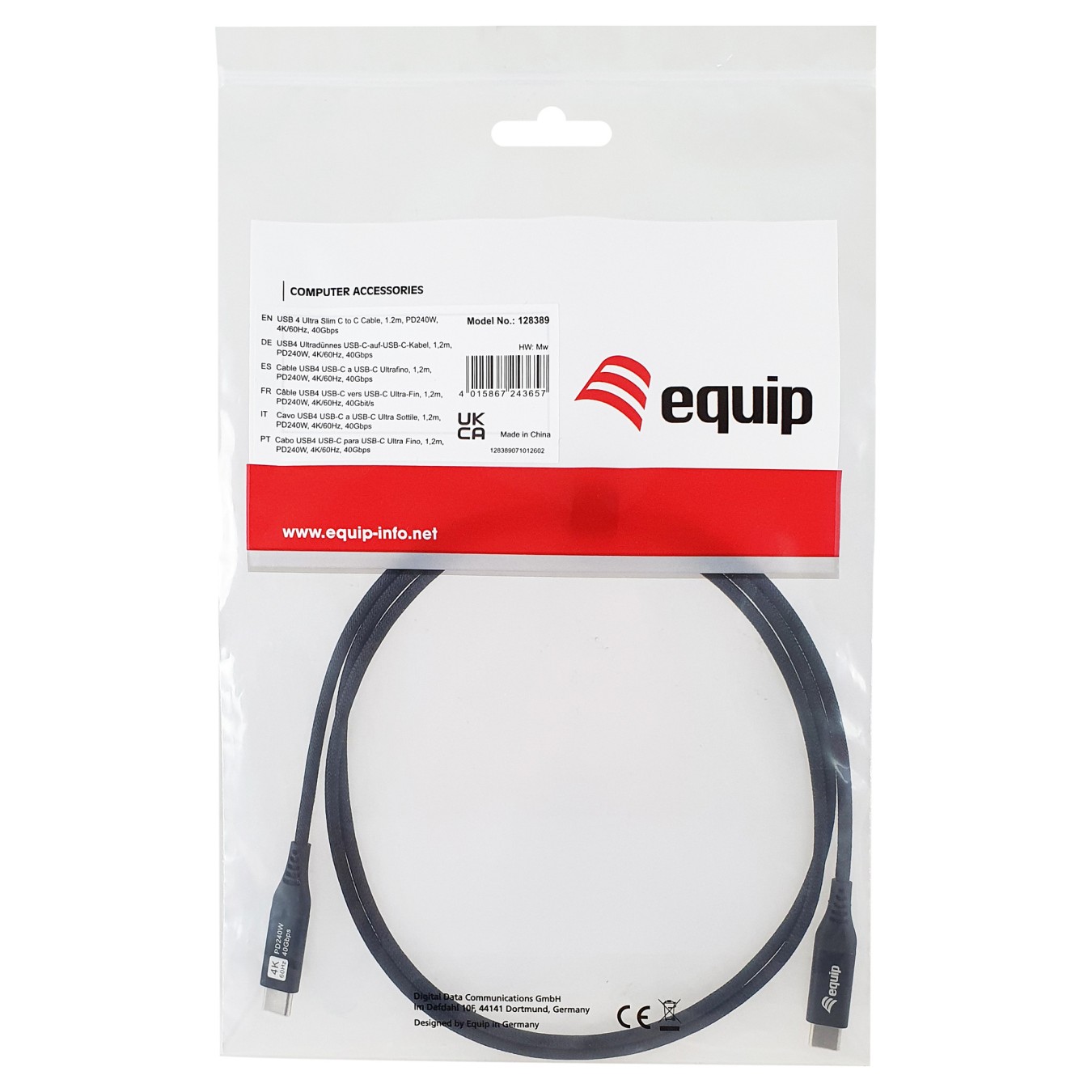 Buy Equip Kabel USB-C4.0- to C Slim PD240W St St 1.20m schwarz in Cyprus, Nicosia, Limassol, Larnaka, Pafos