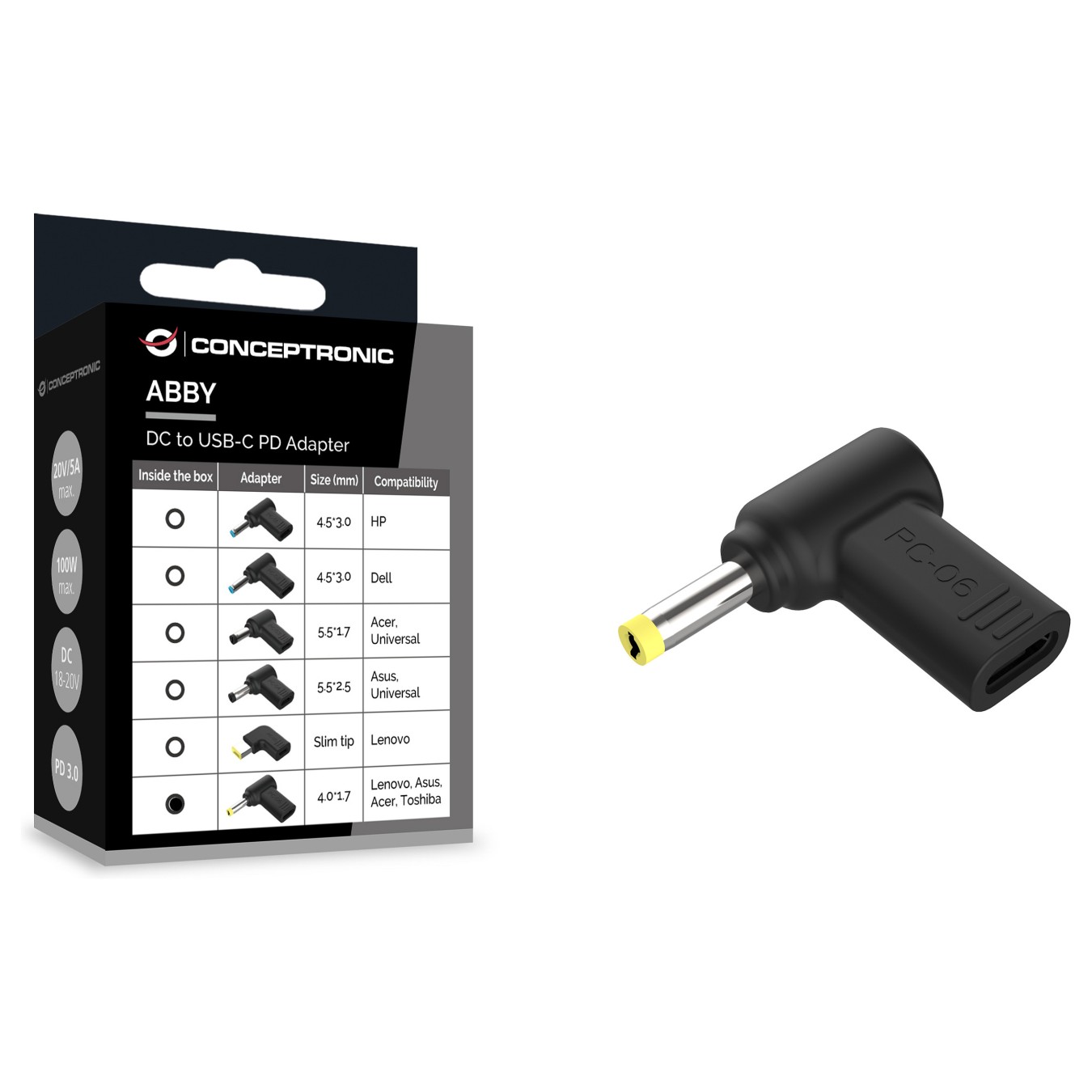 Buy CONCEPTRONIC USB-C PD100W- to Multi 4.0x1.7mm Adap.18-20V sw in Cyprus, Nicosia, Limassol, Larnaka, Pafos